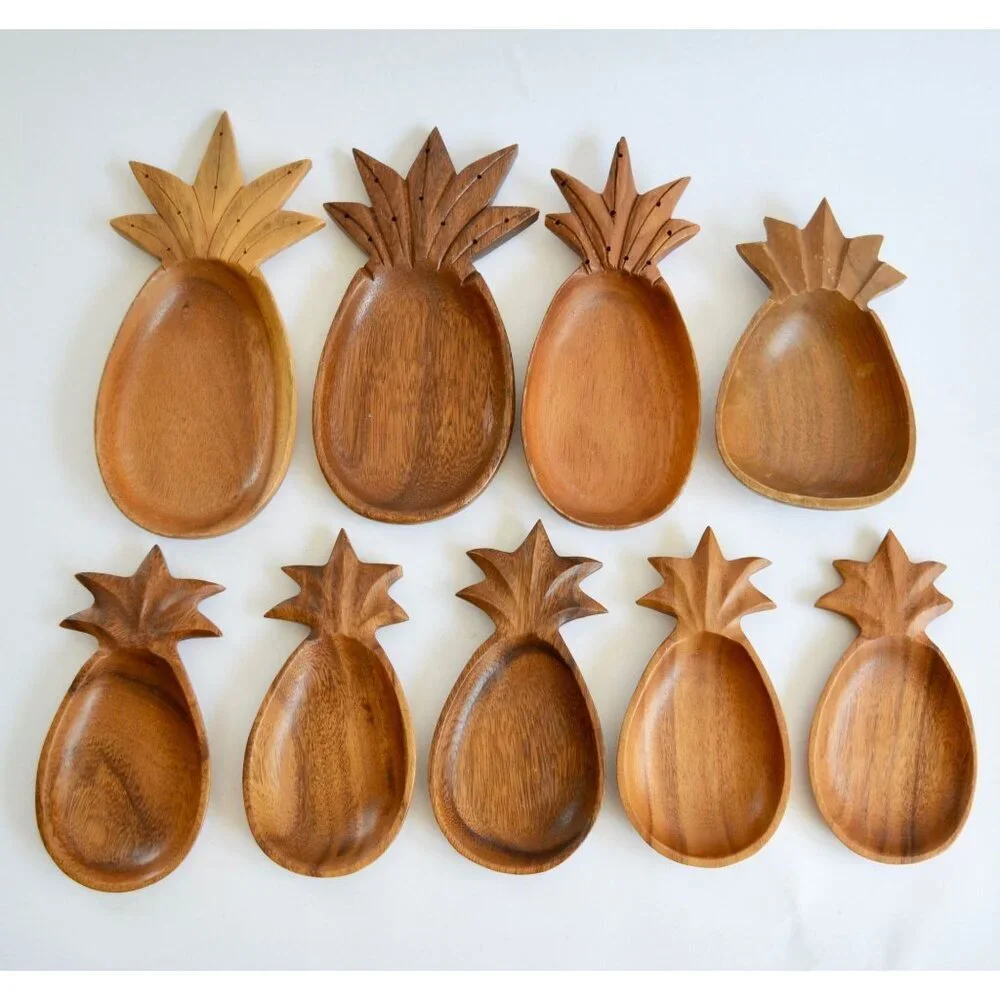 Hawaii Pineapple Wooden Food Display Trays Lot of 9 Various Sizes